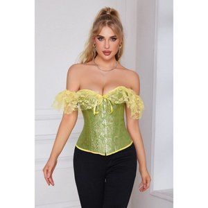 Women Floral Lace Off Shoulder Corset Lime Green